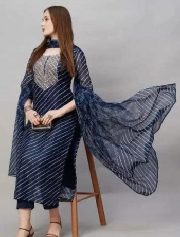 NEW ARRIVAL RAYON SLUB EMBROIDERY SEQUENCE WORK TOP BOTTOM WITH DUPATTA NAVVY BLUE