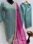 NEW ARRIVAL ROMAN SILK CHINE STITCH HAND WORK TOP PALAZZO WITH DUPATTA PARTY WEAR WHOLESALE PRICE ETHNIC GARMENT (3)