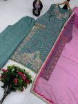 NEW ARRIVAL ROMAN SILK CHINE STITCH HAND WORK TOP PALAZZO WITH DUPATTA PARTY WEAR WHOLESALE PRICE ETHNIC GARMENT (3)
