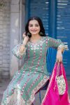 NEW ARRIVAL ROMAN SILK CHINE STITCH HAND WORK TOP PALAZZO WITH DUPATTA PARTY WEAR WHOLESALE PRICE ETHNIC GARMENT (3)