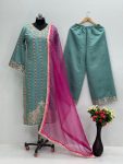 NEW ARRIVAL ROMAN SILK CHINE STITCH HAND WORK TOP PALAZZO WITH DUPATTA PARTY WEAR WHOLESALE PRICE ETHNIC GARMENT (3)