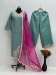 NEW ARRIVAL ROMAN SILK CHINE STITCH HAND WORK TOP PALAZZO WITH DUPATTA PARTY WEAR WHOLESALE PRICE ETHNIC GARMENT (3)