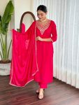 NEW ARRIVAL ROMAN SILK EMBROIDERY WORK TOP BOTTOM WITH DUPATTA PARTY WEAR WHOLESALE PRICE ETHNIC GARMENT (6)