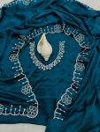 NEW ARRIVAL SATIN CHIFFON ZARKHAN AND MOTI FLOWERS BORDER WORK SAREE WITH UNSTITCHED BLOUSE BLUE