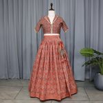 NEW ARRIVAL SILK CRAPE AZARAKH PRINTED LEHNGA FULLY STITCHED LEHENGA CHOLI ORANGE