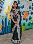 NEW ARRIVAL TABBY ORGANZA SILK EMBROIDERY SEQUENCE WORK WITH LACE BORDER SAREE WITH UNSTITCHED BLOUSE  GREEN