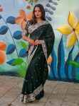 NEW ARRIVAL TABBY ORGANZA SILK EMBROIDERY SEQUENCE WORK WITH LACE BORDER SAREE WITH UNSTITCHED BLOUSE WEDDING WEAR WHOLESALE PRICE ETHNIC GARMENT (2)