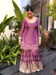 NEW ARRIVAL TWILL NET EMBROIDERY SEQUENCE WORK TOP SHARARA WITH DUPATTA WINE