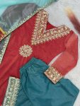 NEW ARRIVAL TWILL NET SILK EMBROIDERY SEQUENCE LACE WORK TOP PALAZZO WITH DUPATTA PARTY WEAR WHOLESALE PRICE ETHNIC GARMENT (3)