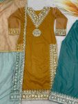 NEW ARRIVAL TWILL NET SILK EMBROIDERY SEQUENCE LACE WORK TOP PALAZZO WITH DUPATTA PARTY WEAR WHOLESALE PRICE ETHNIC GARMENT (4)