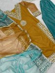 NEW ARRIVAL TWILL NET SILK EMBROIDERY SEQUENCE LACE WORK TOP PALAZZO WITH DUPATTA PARTY WEAR WHOLESALE PRICE ETHNIC GARMENT (4)