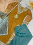 NEW ARRIVAL TWILL NET SILK EMBROIDERY SEQUENCE LACE WORK TOP PALAZZO WITH DUPATTA PARTY WEAR WHOLESALE PRICE ETHNIC GARMENT (4)