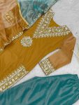 NEW ARRIVAL TWILL NET SILK EMBROIDERY SEQUENCE LACE WORK TOP PALAZZO WITH DUPATTA PARTY WEAR WHOLESALE PRICE ETHNIC GARMENT (4)