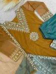 NEW ARRIVAL TWILL NET SILK EMBROIDERY SEQUENCE LACE WORK TOP PALAZZO WITH DUPATTA PARTY WEAR WHOLESALE PRICE ETHNIC GARMENT (4)