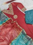 NEW ARRIVAL TWILL NET SILK EMBROIDERY SEQUENCE LACE WORK TOP PALAZZO WITH DUPATTA PARTY WEAR WHOLESALE PRICE ETHNIC GARMENT (3)