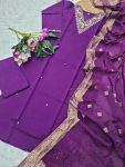 NEW ARRIVAL VISCOSE CHANDERI SEQUENCE CODING EMBROIDERY WORK TOP BOTTOM WITH DUPATTA FESTIVE WEAR WHOLESALE PRICE ETHNIC GARMENT (4)