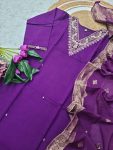 NEW ARRIVAL VISCOSE CHANDERI SEQUENCE CODING EMBROIDERY WORK TOP BOTTOM WITH DUPATTA FESTIVE WEAR WHOLESALE PRICE ETHNIC GARMENT (4)