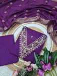 NEW ARRIVAL VISCOSE CHANDERI SEQUENCE CODING EMBROIDERY WORK TOP BOTTOM WITH DUPATTA FESTIVE WEAR WHOLESALE PRICE ETHNIC GARMENT (4)