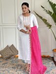 NEW ARRIVAL VISCOSE RAYON EMBROIDERY SEQUENCE WORK TOP BOTTOM WITH DUPATTA FESTIVE WEAR WHOLESALE PRICE ETHNIC GARMENT (7)