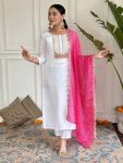 NEW ARRIVAL VISCOSE RAYON EMBROIDERY SEQUENCE WORK TOP BOTTOM WITH DUPATTA FESTIVE WEAR WHOLESALE PRICE ETHNIC GARMENT (7)
