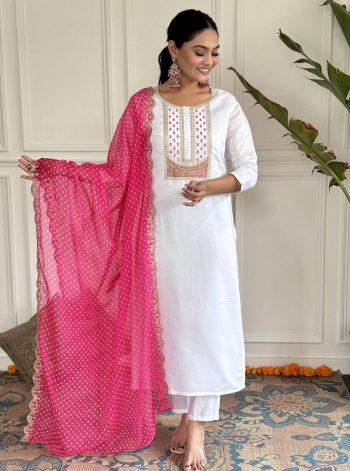 NEW ARRIVAL VISCOSE RAYON EMBROIDERY SEQUENCE WORK TOP BOTTOM WITH DUPATTA  WHITE