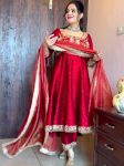 NEW ARROVAL CHINON SILK EMBROIDERY SEQUENCE WITH FANCY LACE BORDER WORK GOWN BOTTOM WITH DUPATTA FESTIVE WEAR WHOLESALE PRICE ETHNIC GARMENT (2)