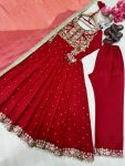 NEW ARROVAL CHINON SILK EMBROIDERY SEQUENCE WITH FANCY LACE BORDER WORK GOWN BOTTOM WITH DUPATTA FESTIVE WEAR WHOLESALE PRICE ETHNIC GARMENT (2)