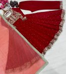 NEW ARROVAL CHINON SILK EMBROIDERY SEQUENCE WITH FANCY LACE BORDER WORK GOWN BOTTOM WITH DUPATTA FESTIVE WEAR WHOLESALE PRICE ETHNIC GARMENT (2)