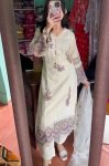 NEW TESLA EMBROIDERY WORK WITH ORGANZA BORDAR LACE WORK WITH TUSSLE ON YOKE TOP BOTTOM WITH DUPATTA  OFF WHITE