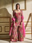 RICH LOOK CHINON PRINTED SEQUENCE EMBROIDERY WORK TOP SHARARA WITH DUPATTA PINK