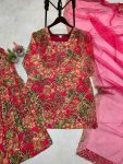 RICH LOOK CHINON PRINTED SEQUENCE EMBROIDERY WORK TOP SHARARA WITH DUPATTA PARTY WEAR WHOLESALE PRICE ETHNIC GARMENT (7)