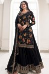 RICH LOOK CHINON SILK DIGITAL PRINT WITH EMBROIDERY SEQUENCE WORK TOP PALAZZO WITH DUPATTA  BLACK