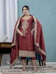 RICH LOOK CHINON SILK EMBROIDERY CODING SEQUENCE WORK TOP BOTTOM WITH DUPATTA FESTIVE WEAR WHOLESALE PRICE ETHNIC GARMENT (2)