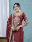 RICH LOOK CHINON SILK EMBROIDERY CODING SEQUENCE WORK TOP BOTTOM WITH DUPATTA FESTIVE WEAR WHOLESALE PRICE ETHNIC GARMENT (2)