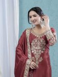 RICH LOOK CHINON SILK EMBROIDERY CODING SEQUENCE WORK TOP BOTTOM WITH DUPATTA FESTIVE WEAR WHOLESALE PRICE ETHNIC GARMENT (2)