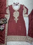 RICH LOOK CHINON SILK EMBROIDERY CODING SEQUENCE WORK TOP BOTTOM WITH DUPATTA FESTIVE WEAR WHOLESALE PRICE ETHNIC GARMENT (2)