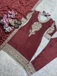RICH LOOK CHINON SILK EMBROIDERY CODING SEQUENCE WORK TOP BOTTOM WITH DUPATTA FESTIVE WEAR WHOLESALE PRICE ETHNIC GARMENT (2)