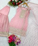 RICH LOOK CHINON SILK EMBROIDERY SEQUENCE WORK TOP SHARARA WITH DUPATTA FESTIVE WEAR WHOLESALE PRICE ETHNIC GARMENT (3)