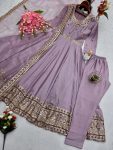 RICH LOOK CHINON SILK EMBROIDERY THREAD AND SEQUENCE WORK GOWN BOTTOM WITH DUPATTA FESTIVE WEAR WHOLESALE PRICE ETHNIC GARMENT (10)