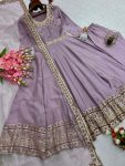 RICH LOOK CHINON SILK EMBROIDERY THREAD AND SEQUENCE WORK GOWN BOTTOM WITH DUPATTA FESTIVE WEAR WHOLESALE PRICE ETHNIC GARMENT (10)