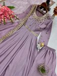 RICH LOOK CHINON SILK EMBROIDERY THREAD AND SEQUENCE WORK GOWN BOTTOM WITH DUPATTA FESTIVE WEAR WHOLESALE PRICE ETHNIC GARMENT (10)