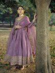 RICH LOOK CHINON SILK EMBROIDERY THREAD AND SEQUENCE WORK GOWN BOTTOM WITH DUPATTA FESTIVE WEAR WHOLESALE PRICE ETHNIC GARMENT (10)