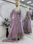 RICH LOOK CHINON SILK EMBROIDERY THREAD AND SEQUENCE WORK GOWN BOTTOM WITH DUPATTA FESTIVE WEAR WHOLESALE PRICE ETHNIC GARMENT (10)