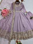RICH LOOK CHINON SILK EMBROIDERY THREAD AND SEQUENCE WORK GOWN BOTTOM WITH DUPATTA FESTIVE WEAR WHOLESALE PRICE ETHNIC GARMENT (10)
