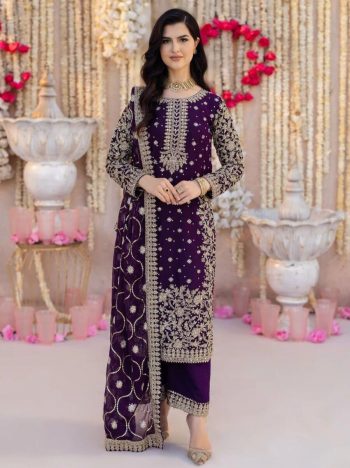 RICH LOOK FAUX GEORGETTE EMBROIDERY SEQUENCE AND BEADS WORK TOP PALAZZO WITH DUPATTA  PURPLE