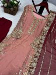 RICH LOOK FENDI SILK EMBROIDERY AND SEQUENCE WORK WITH RIVET MOTI WORK TOP PALAZZO WITH DUPATTA FESTIVE WEAR WHOLESALE PRICE ETHNIC GARMENT (4)