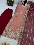 RICH LOOK FENDI SILK EMBROIDERY AND SEQUENCE WORK WITH RIVET MOTI WORK TOP PALAZZO WITH DUPATTA FESTIVE WEAR WHOLESALE PRICE ETHNIC GARMENT (4)