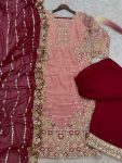 RICH LOOK FENDI SILK EMBROIDERY AND SEQUENCE WORK WITH RIVET MOTI WORK TOP PALAZZO WITH DUPATTA FESTIVE WEAR WHOLESALE PRICE ETHNIC GARMENT (4)