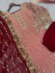 RICH LOOK FENDI SILK EMBROIDERY AND SEQUENCE WORK WITH RIVET MOTI WORK TOP PALAZZO WITH DUPATTA FESTIVE WEAR WHOLESALE PRICE ETHNIC GARMENT (4)