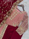 RICH LOOK FENDI SILK EMBROIDERY AND SEQUENCE WORK WITH RIVET MOTI WORK TOP PALAZZO WITH DUPATTA FESTIVE WEAR WHOLESALE PRICE ETHNIC GARMENT (4)